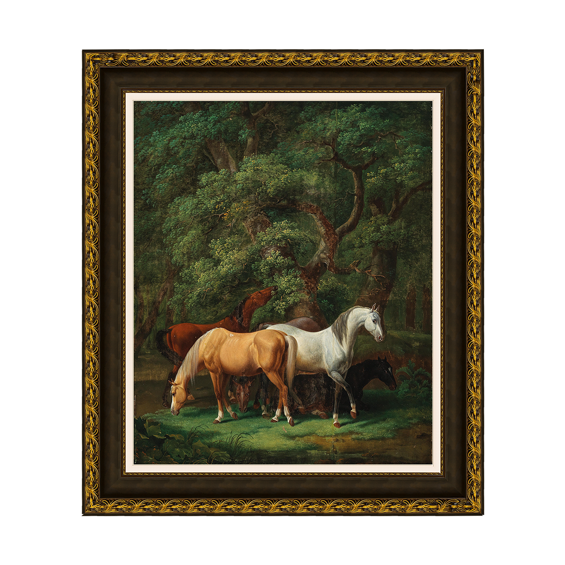 Cavalos pastando sob carvalhos - Johann Baptist Dallinger von Dalling