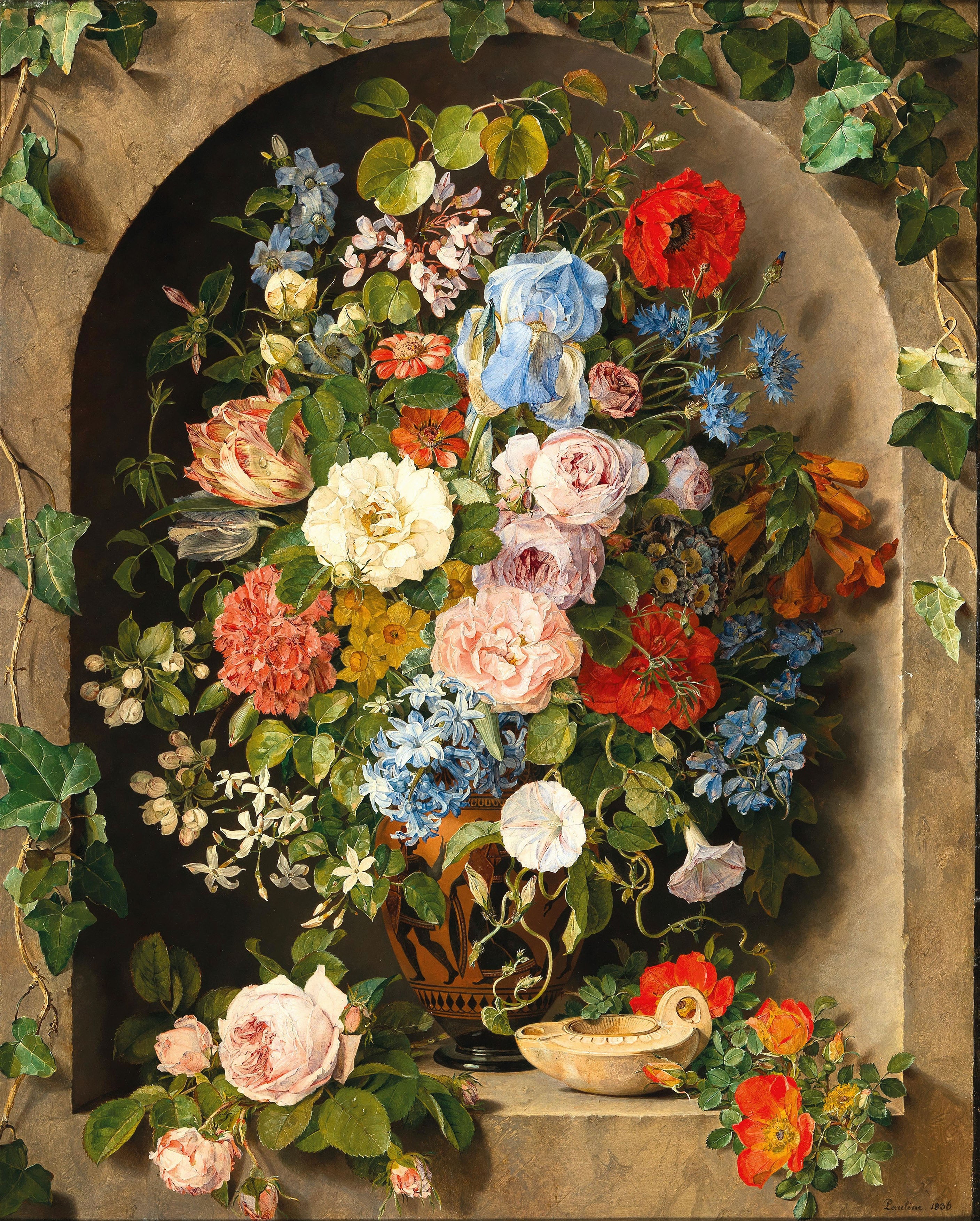 Buquê de flores em um vaso grego - Pauline von Koudelka