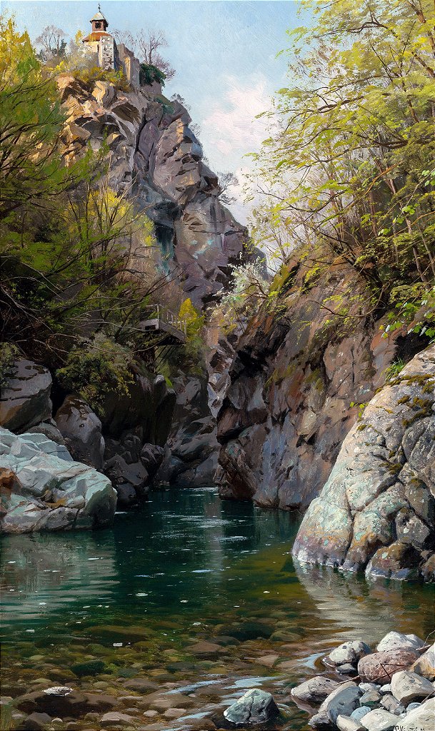 Um desfiladeiro de montanha (The Mountain Gorge, Meran)(1913) - Peder Mørk Mønsted
