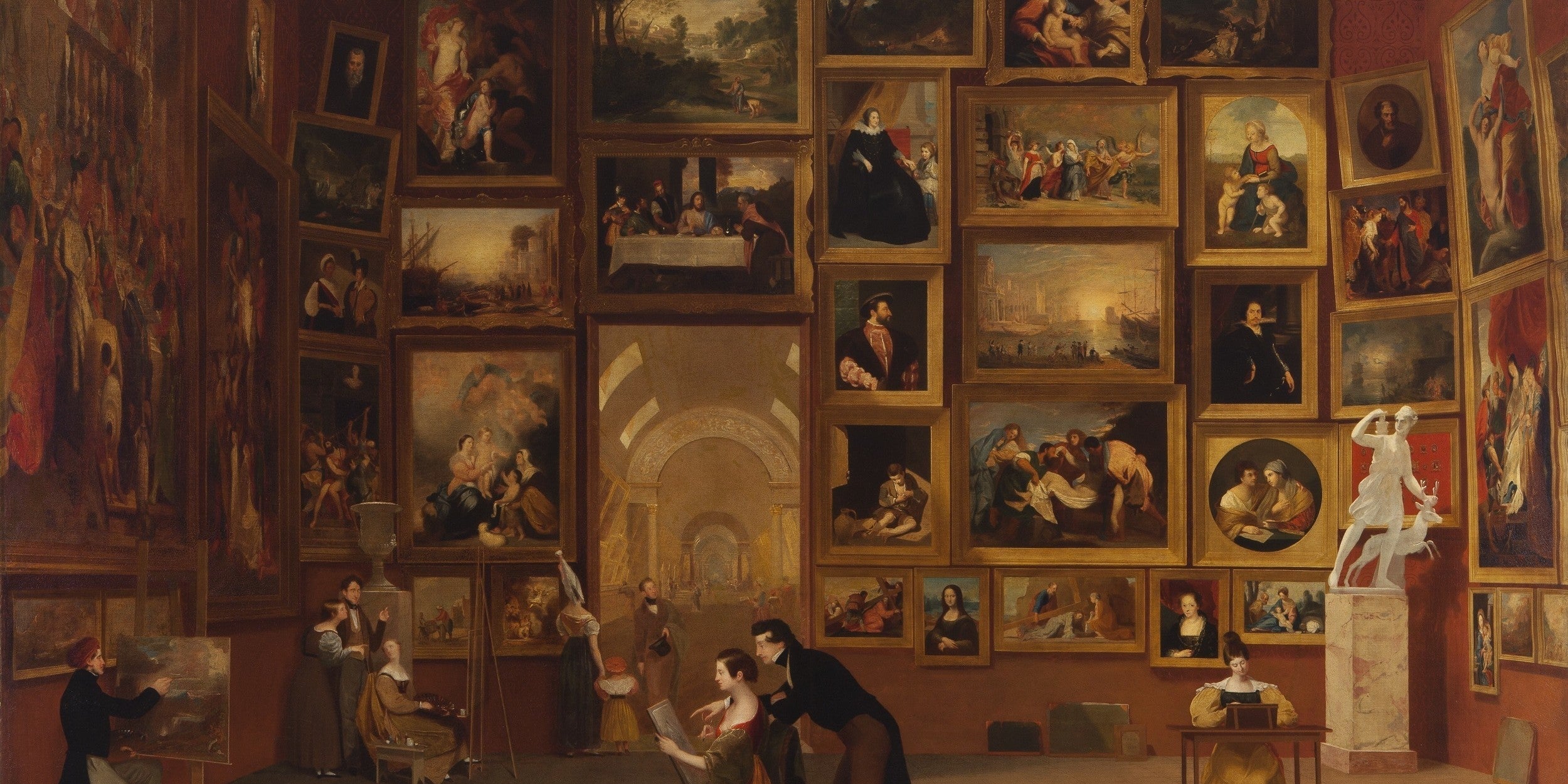 Parede de uma galeria do Louvre coberta de obras-primas, pintada por Samuel Morse em 1833