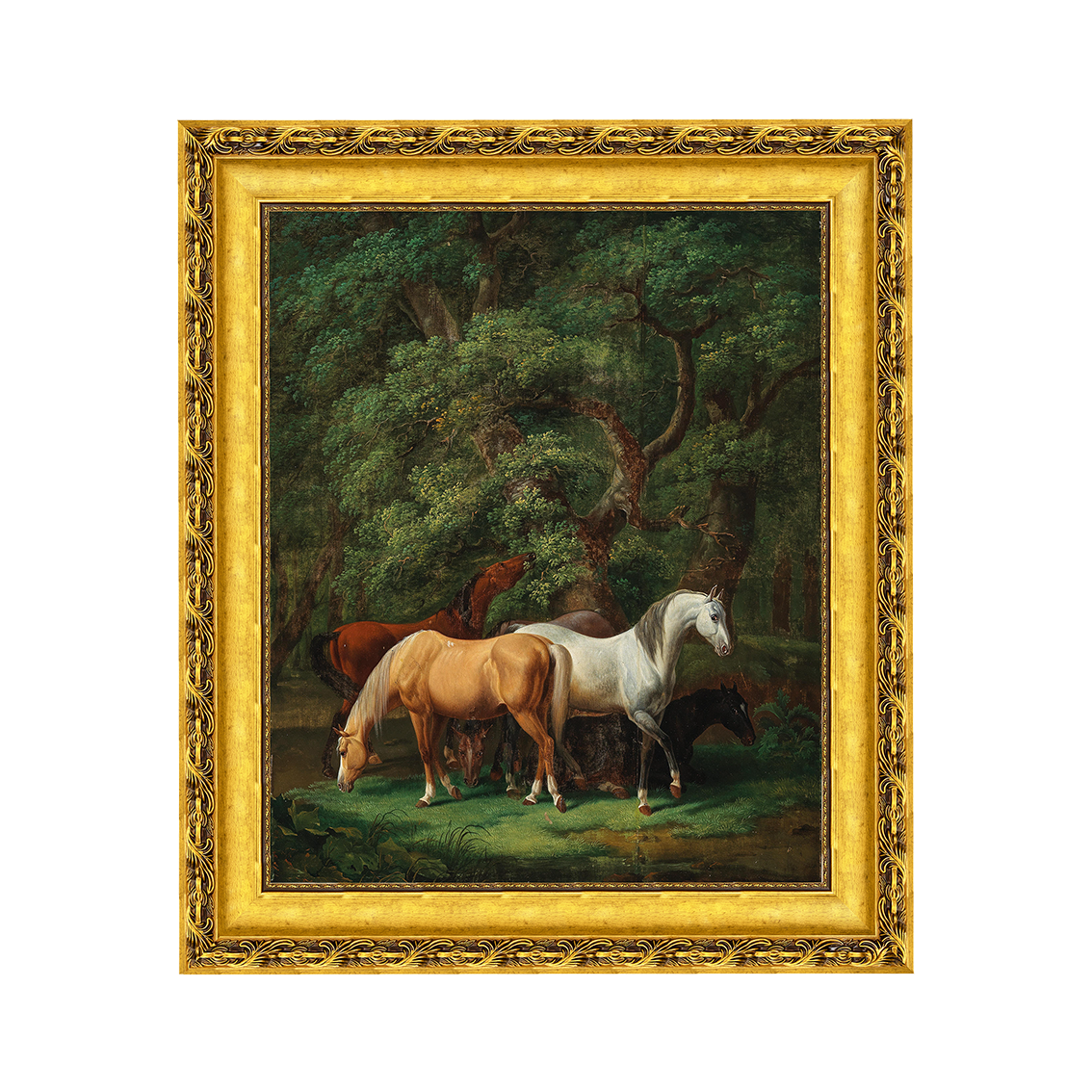 Cavalos pastando sob carvalhos - Johann Baptist Dallinger von Dalling