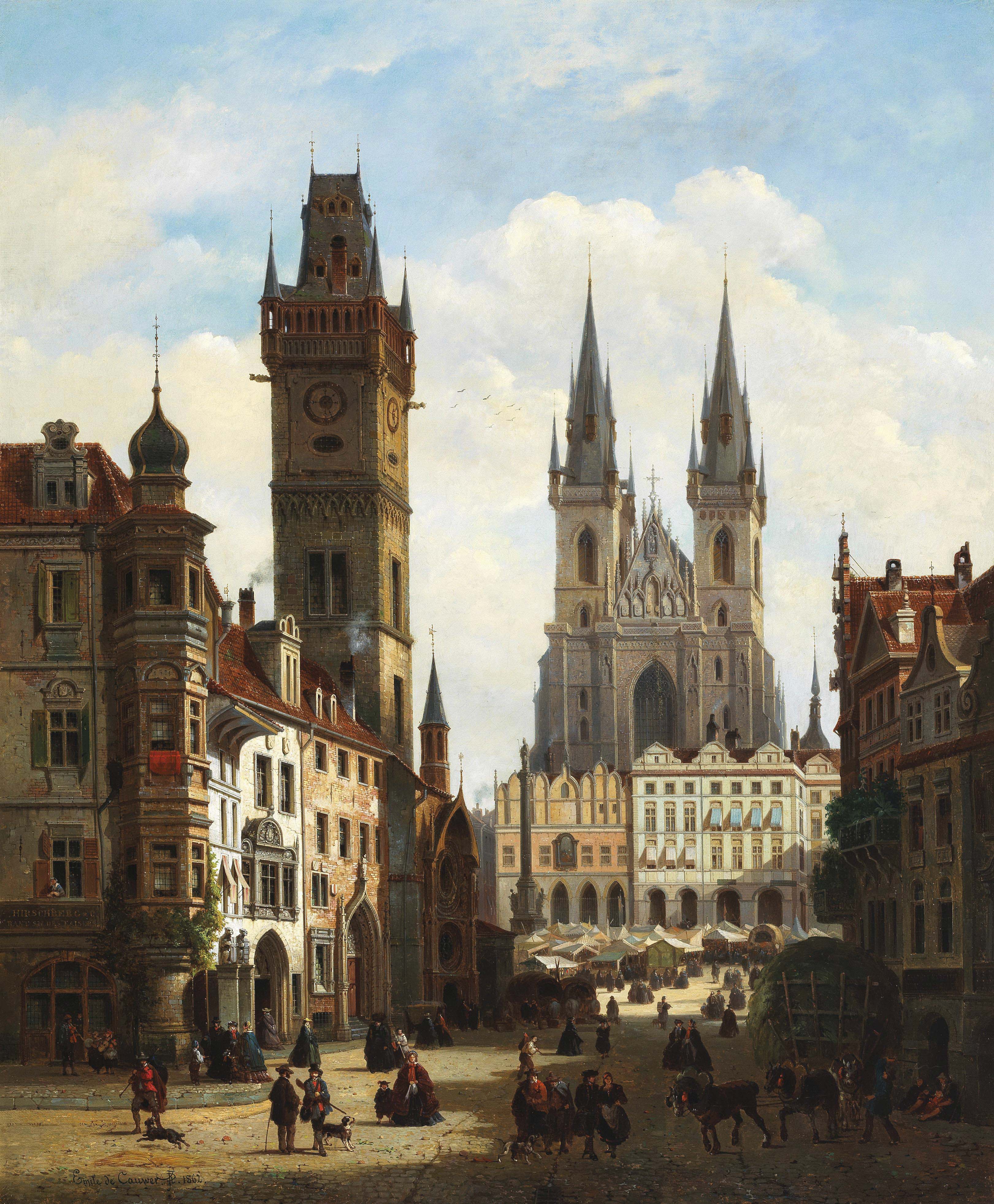 Uma vista da Cidade Velha de Praga - Emile Pierre Joseph de Cauwer