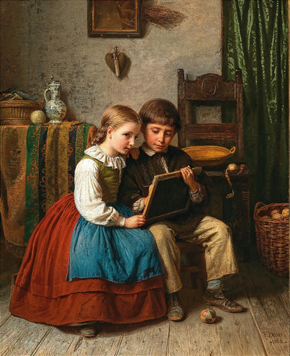 Crianças com quadro de escrita - Karl Friedrich Boser