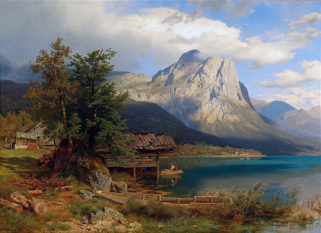 Uma vista do Lago Grundlsee com Backenstein - August Wilhelm Leu