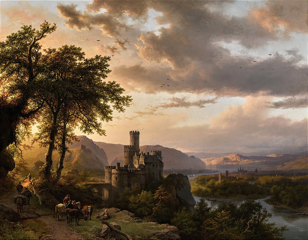 Paisagem com castelo e viajantes - Barend Cornelis Koekkoek