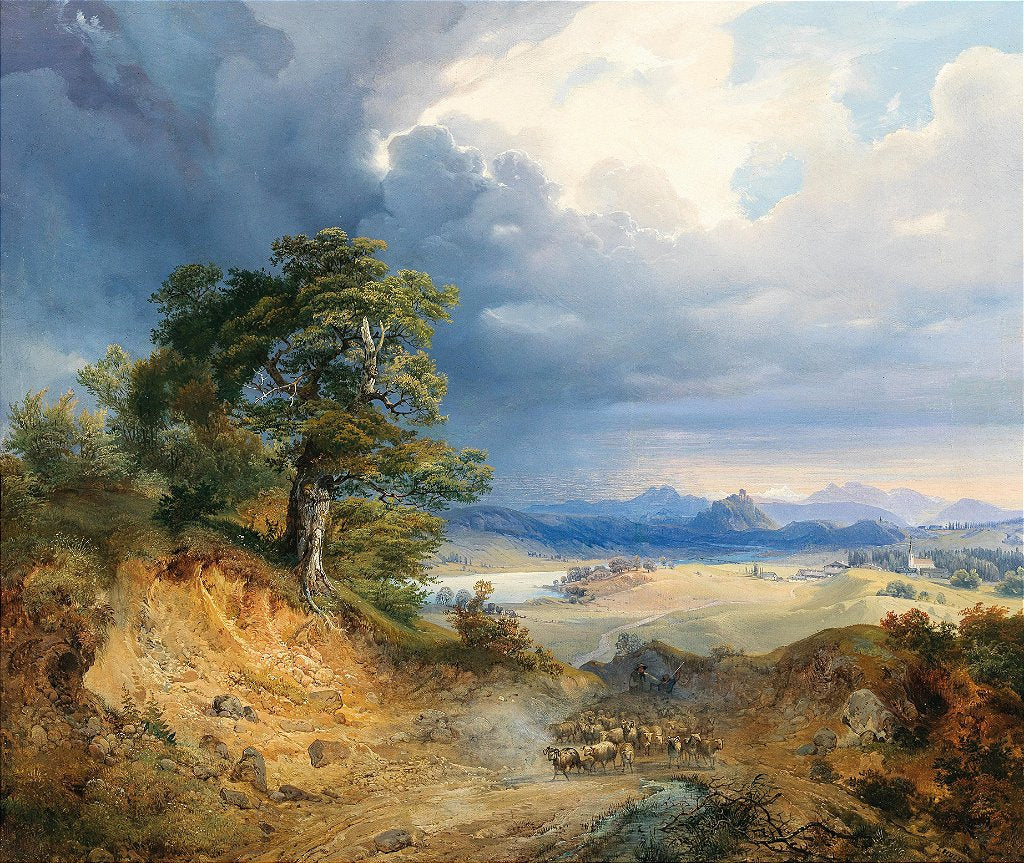 Uma paisagem dos Cárpatos com um pastor e seu gado - Joseph Holzer