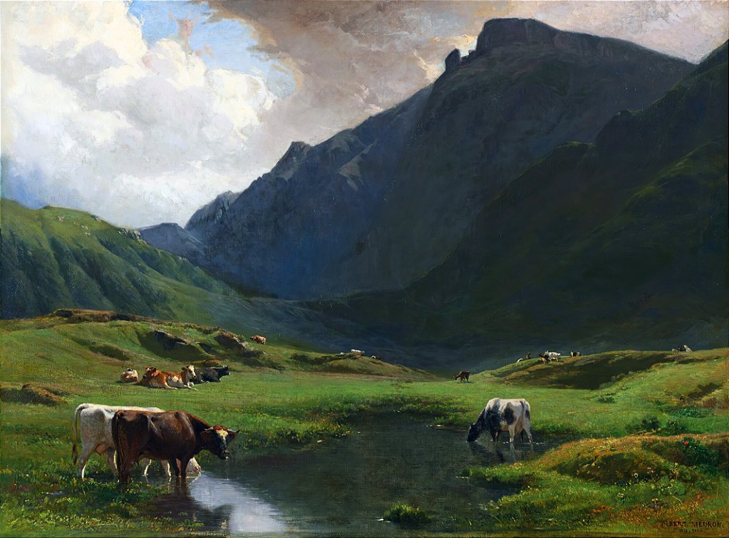 Paisagem Alpina Com Vacas E Cabras (1859) - Albert de Meuron