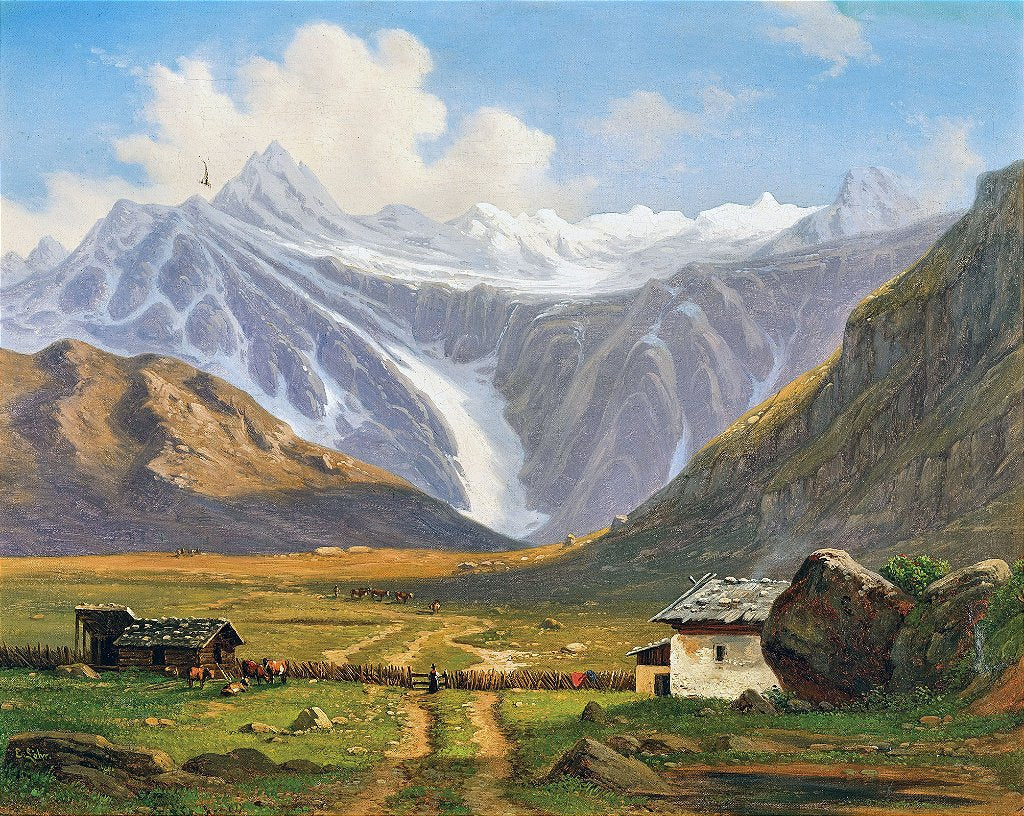 Um pasto de montanha com uma cabana alpina - Emil Ludwig Löhr
