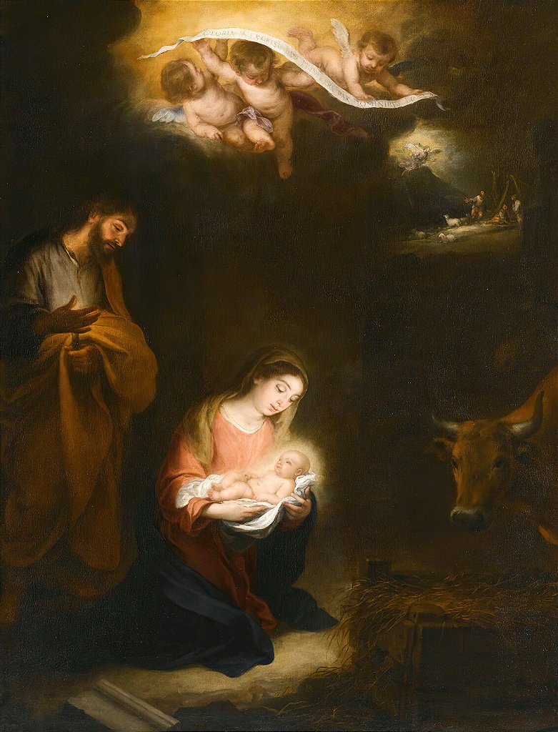 Uma cena noturna com o presépio e a anunciação aos pastores - Bartolomeu Estebán Murillo